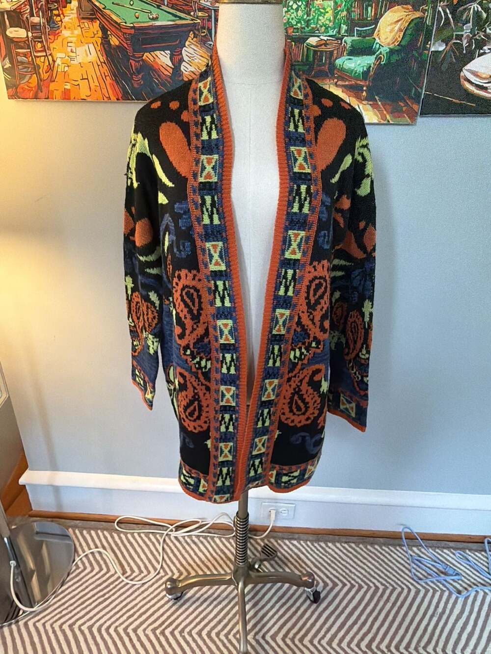 Flying Tomato Open Front Paisley Aztec Pattern Knit Cardigan Sweater Medium